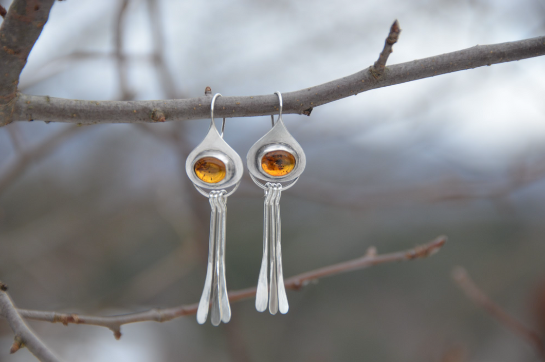 Maple Drop Earrings with Amber Stones