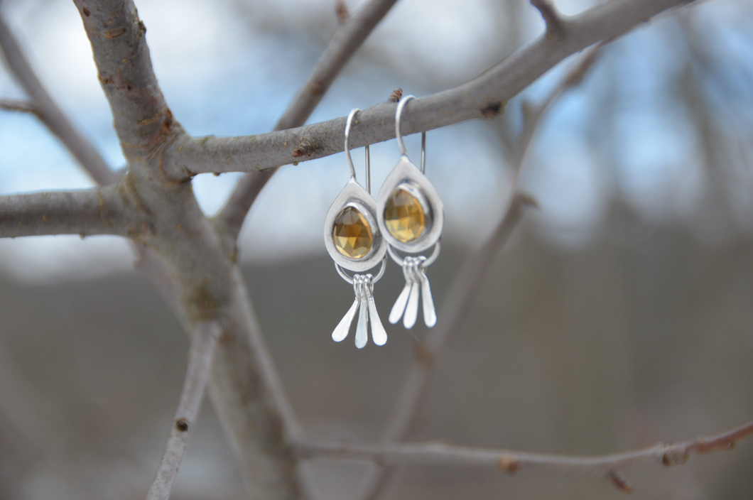 Tiny Sunlight Sparkle Earrings with Citrine Stones